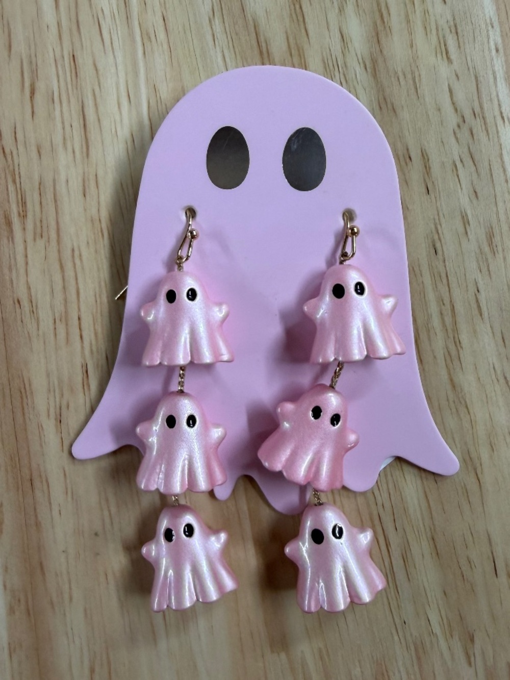 NWT Pink Pearlescent Ghost Triple Dangle Halloween Earrings